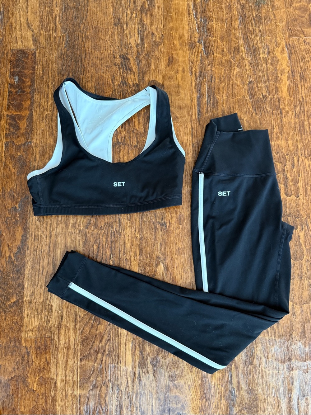 SET Active Black Legging & Sports Bra with White Trim